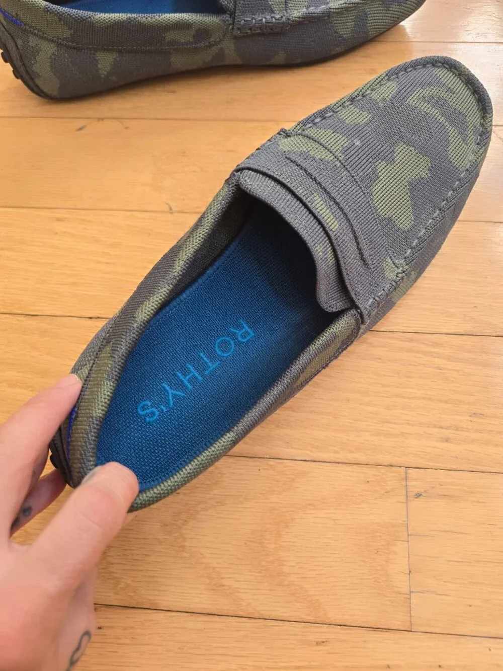 Rothy's | The Driving Camo Olive Green Knit Slip On Loafers | Men's 12